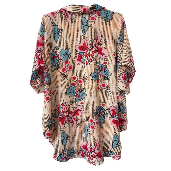 Cupshe Cover Up Shirt Size Large Floral Striped Button Front Top Tropical Beach - Picture 4 of 10